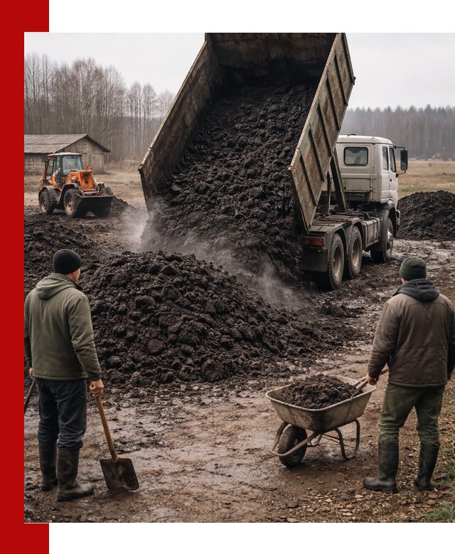 Доставка низинного торфа с разгрузкой и доставкой в Ростове